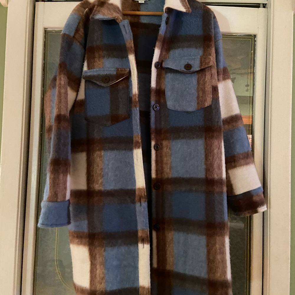 Sonoma Blue, Brown & Cream Plaid Shacket Coat